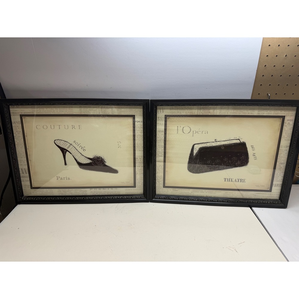 Emily Adams French Fashion Art Prints Set of 2 Couture l'Opera Framed 12.75x16.5